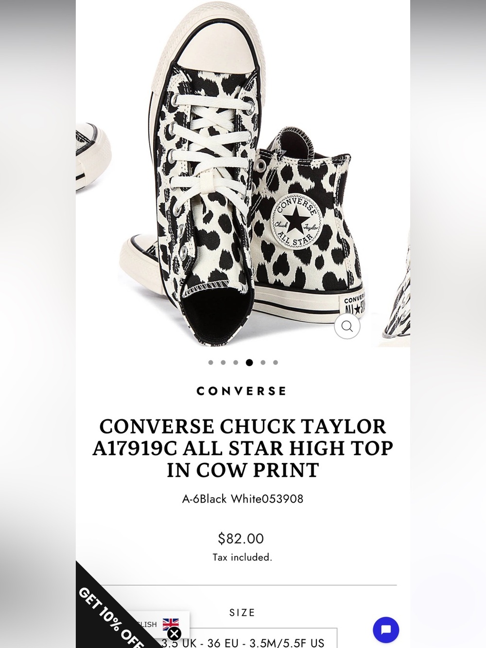 Converse High Top Sneakers - Black & White Cow Pattern